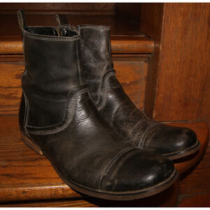 Bed Stu Revolution Boots Mens 10 Black Gray Leather Stitched Distress Ankle Zip
